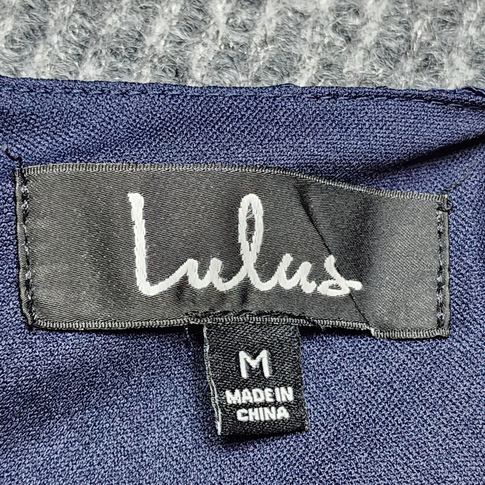 Lulus Navy Blue Lace Shift Dress Short Sleeve Eyelash Hem Size M Cocktail Party - Picture 8 of 9